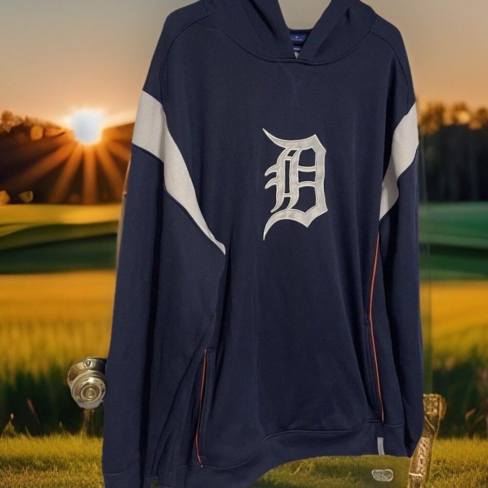 Majestic Detroit Excellent Condition Hooded Sweatshirt Navy Blue Reebok XL 0176